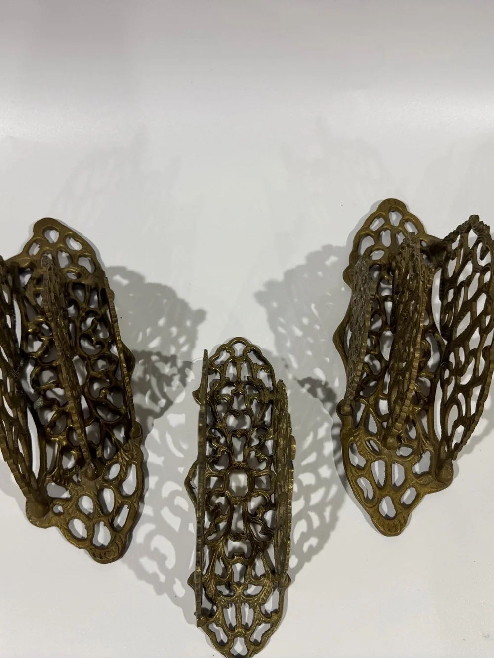 Set of 3 Vintage Ornate Art Nouveau Hollywood Regency Brass Letter Napkin Holder
